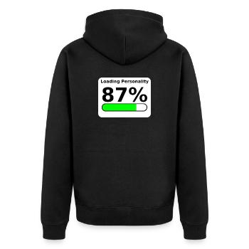 Loading Personality 87% – Nerdy Statement Tee - Unisex Premium Bio Zip Hoodie - Schwarz - Hinten - Nico (187cm)