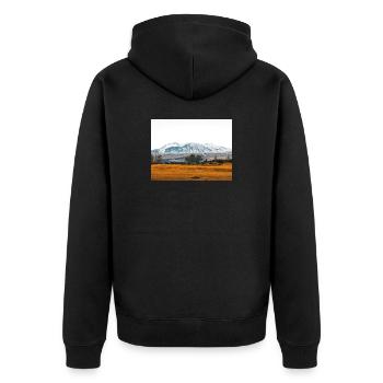 Snowy Mountain Fieldscape in Iceland - Unisex Premium Organic Zip Hoodie - black - Back - Nico (187cm)