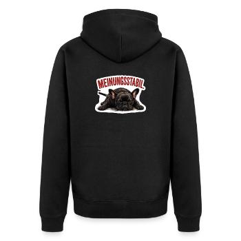Frenchie – Meinungsstabil Bully - Unisex Premium Bio Zip Hoodie - Schwarz - Hinten - Nico (187cm)