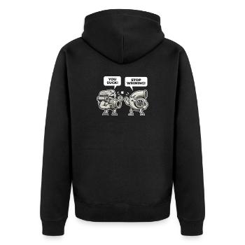 Auto You Suck Stop Whining Tuning KFZ Mechaniker - Unisex Premium Bio Zip Hoodie - Schwarz - Hinten - Nico (187cm)