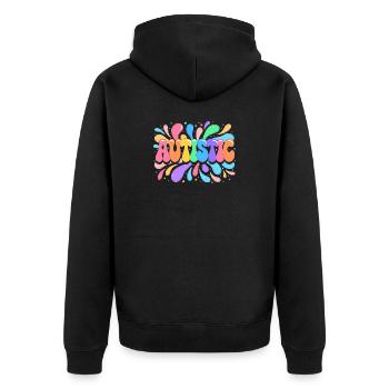 Regenbogen-Autistischer Stolz - Unisex Premium Bio Zip Hoodie - Schwarz - Hinten - Nico (187cm)