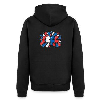 Freiheit in dreikolorigen Glitzern - Unisex Premium Bio Zip Hoodie - Schwarz - Hinten - Nico (187cm)