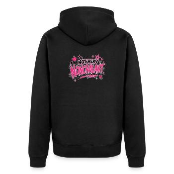 Nicht sehr lässig neonrosa Schrift - Unisex Premium Bio Zip Hoodie - Schwarz - Hinten - Nico (187cm)