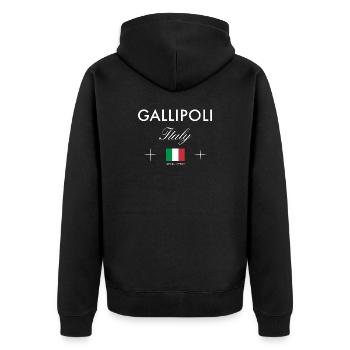 Gallipoli Italien Koordinaten Reise Souvenir - Unisex Premium Bio Zip Hoodie - Schwarz - Hinten - Nico (187cm)