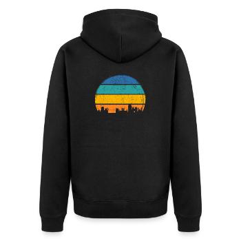 Sunset Skyline Streifen - Unisex Premium Bio Zip Hoodie - Schwarz - Hinten - Nico (187cm)