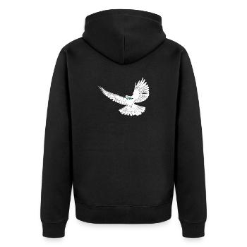 Friedenstaube weiß mit Lorbeerzweig - Unisex Premium Bio Zip Hoodie - Schwarz - Hinten - Nico (187cm)