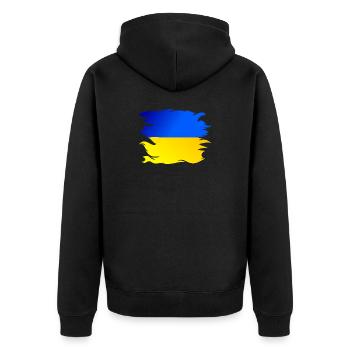 Ukraine Flagge Fahne - Unisex Premium Bio Zip Hoodie - Schwarz - Hinten - Nico (187cm)