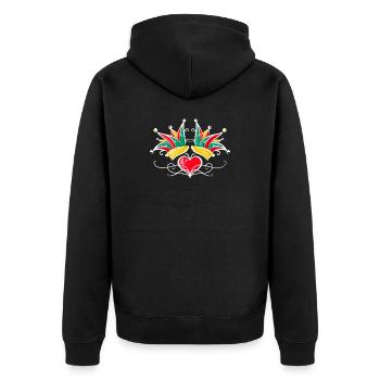 Narrenkappe Karneval Herz Tattoo - Unisex Premium Bio Zip Hoodie - Schwarz - Hinten - Nico (187cm)
