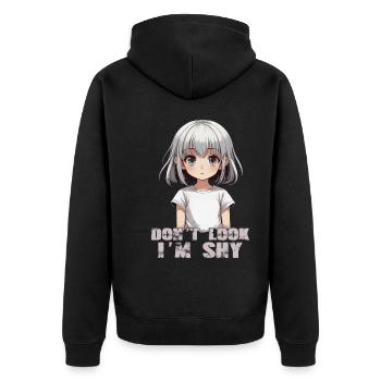 Fille d’anime timide dans le style kawaii - Veste à capuche bio Premium Unisexe - noir - Dos - Nico (187cm)