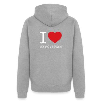 I LOVE KYRGYZSTAN Kirgisistan - Unisex Premium Bio Zip Hoodie - Grau meliert - Hinten - Nico (187cm)