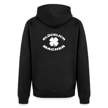 GLÜCKLICHMACHER - Unisex Premium Bio Zip Hoodie - Schwarz - Hinten - Nico (187cm)