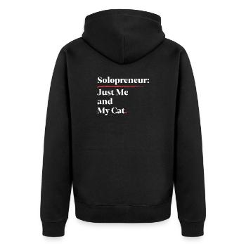Solopreneur: Nur ich und meine Katze [Weiß] - Unisex Premium Bio Zip Hoodie - Schwarz - Hinten - Nico (187cm)