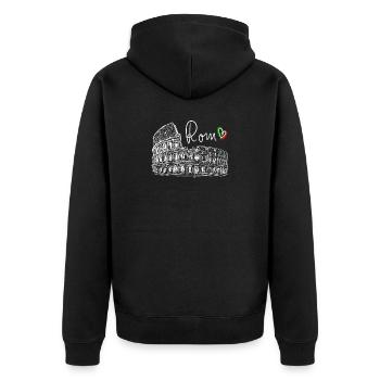 Handgezeichnetes Kolosseum Rom Weiß auf Schwarz - Unisex Premium Bio Zip Hoodie - Schwarz - Hinten - Nico (187cm)