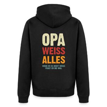Opa Weiss Alles - Unisex Premium Bio Zip Hoodie - Schwarz - Hinten - Nico (187cm)
