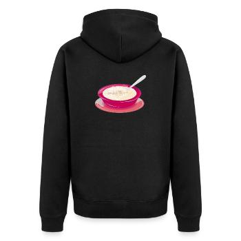 Milchreis in knalligem Teller – Süßes Genussmotiv - Unisex Premium Bio Zip Hoodie - Schwarz - Hinten - Nico (187cm)