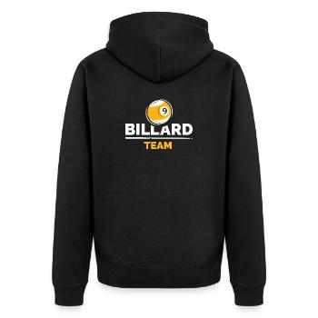 9-Ball Billiard Team Logo Design - Unisex Premium Bio Zip Hoodie - Schwarz - Hinten - Nico (187cm)