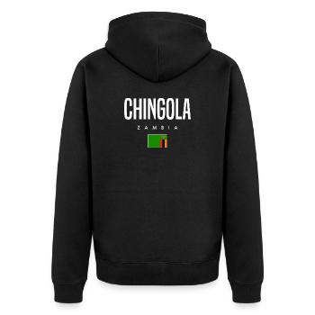 Chingola Sambia - Unisex Premium Bio Zip Hoodie - Schwarz - Hinten - Nico (187cm)