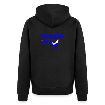 Hergestellt in Frankreich - Unisex Premium Bio Zip Hoodie - Schwarz - Hinten - Nico (187cm)