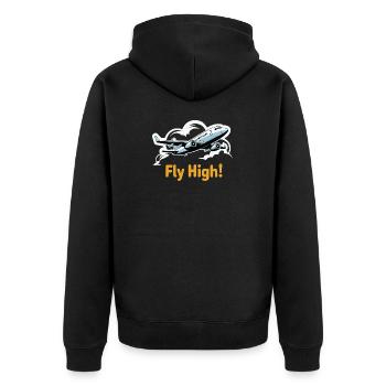 Jet in Sky Illustration Fly High - Unisex Premium Organic Zip Hoodie - black - Back - Nico (187cm)