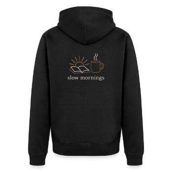 Cabincore Cozy winter self-care season - Unisex Premium Organic Zip Hoodie - black - Back - Nico (187cm)