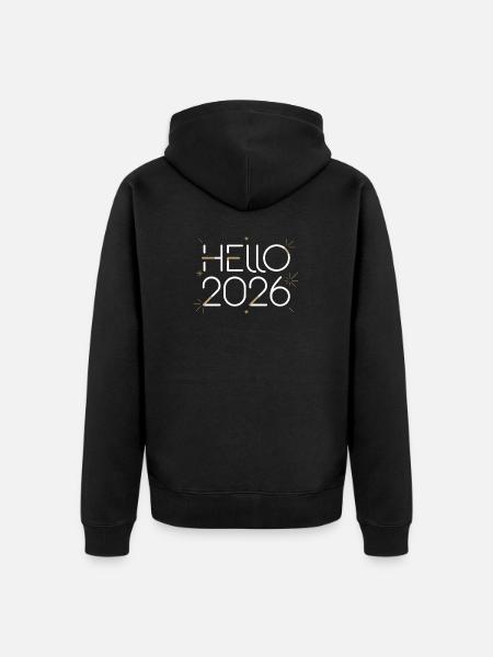 Hello 2026 Neon Sign - Unisex Premium Organic Zip Hoodie - black