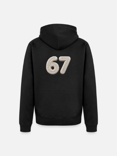 67 Memes – Knitted Number in Beige - Unisex Premium Organic Zip Hoodie - black