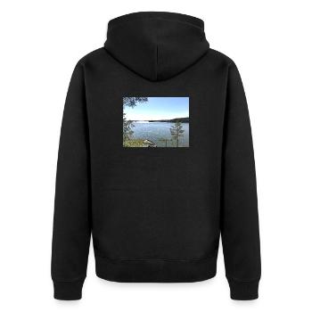Lake landscape, nature moment - Unisex Premium Organic Zip Hoodie - black - Back - Nico (187cm)