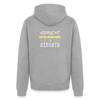 Berufung Hotelmanager - Unisex Premium Bio Zip Hoodie - Grau meliert - Hinten - Nico (187cm)
