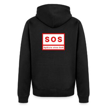 SOS Spätzle ohne Soß - Unisex Premium Bio Zip Hoodie - Schwarz - Hinten - Nico (187cm)