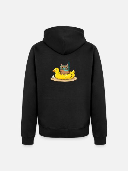 Diving Cat on Rubber Duck - Unisex Premium Organic Zip Hoodie - black