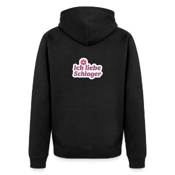 Schlager-Sticker: Musik & Blume Design - Unisex Premium Bio Zip Hoodie - Schwarz - Hinten - Nico (187cm)