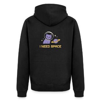 Weltraumkatze – I Need Space - Unisex Premium Bio Zip Hoodie - Schwarz - Hinten - Nico (187cm)