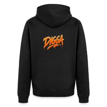 DIGGA – Urban Graffiti Statement - Unisex Premium Bio Zip Hoodie - Schwarz - Hinten - Nico (187cm)