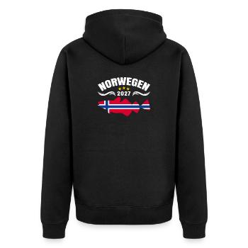 Dorsch Angeln Norwegen 2027 - Unisex Premium Bio Zip Hoodie - Schwarz - Hinten - Nico (187cm)