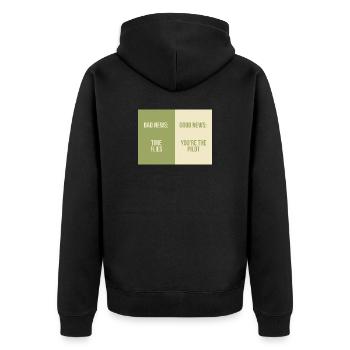 Bad News Good News – Time Flies - Unisex Premium Bio Zip Hoodie - Schwarz - Hinten - Nico (187cm)