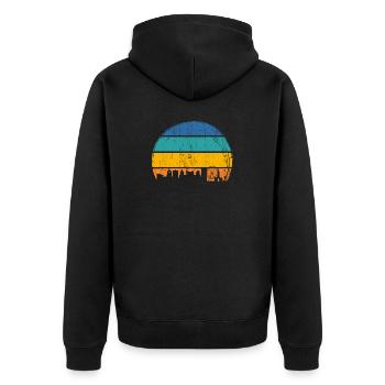 Urbane Sonnenuntergangs-Skyline - Unisex Premium Bio Zip Hoodie - Schwarz - Hinten - Nico (187cm)