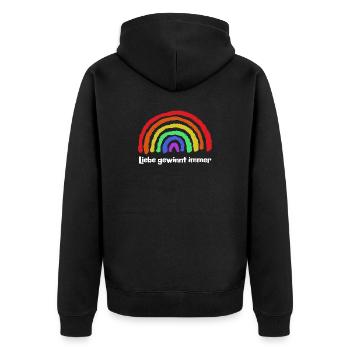Regenbogen Frieden Freiheit Liebe Statement - Unisex Premium Bio Zip Hoodie - Schwarz - Hinten - Nico (187cm)