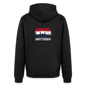 Amsterdam Skyline Flag Splash - Unisex Premium Organic Zip Hoodie - black - Back - Nico (187cm)