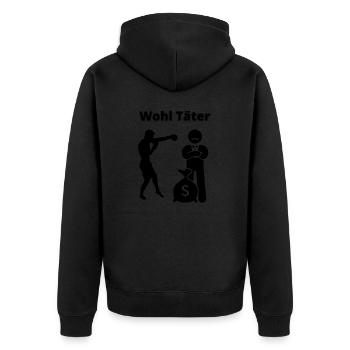 Wohltäter - Unisex Premium Bio Zip Hoodie - Schwarz - Hinten - Nico (187cm)