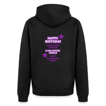 J’aime les vêtements / Joyeux anniversaire - Veste à capuche bio Premium Unisexe - noir - Dos - Nico (187cm)