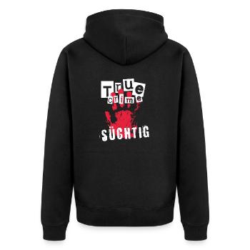 true crime geschenk - Unisex Premium Bio Zip Hoodie - Schwarz - Hinten - Nico (187cm)