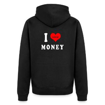 I love money - Unisex Premium Organic Zip Hoodie - black - Back - Nico (187cm)