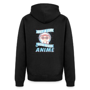 Nur ein Mädchen was Anime liebt. - Unisex Premium Bio Zip Hoodie - Schwarz - Hinten - Nico (187cm)