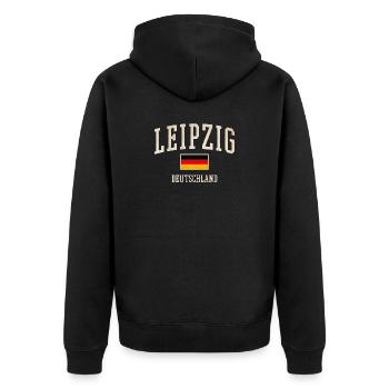 Leipzig Deutschland Flaggenlook - Unisex Premium Bio Zip Hoodie - Schwarz - Hinten - Nico (187cm)