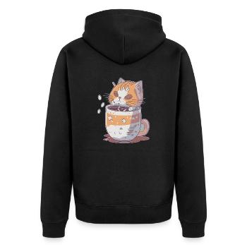 Chaton Kawaii regardant au-dessus d’une tasse - Veste à capuche bio Premium Unisexe - noir - Dos - Nico (187cm)