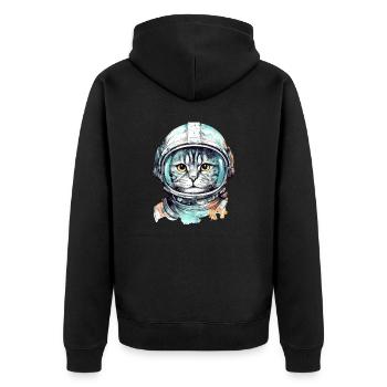 Weltraum Katze Vintage Zeichnung - Unisex Premium Bio Zip Hoodie - Schwarz - Hinten - Nico (187cm)