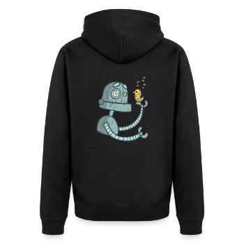 Roboter mit Vogel - Unisex Premium Bio Zip Hoodie - Schwarz - Hinten - Nico (187cm)