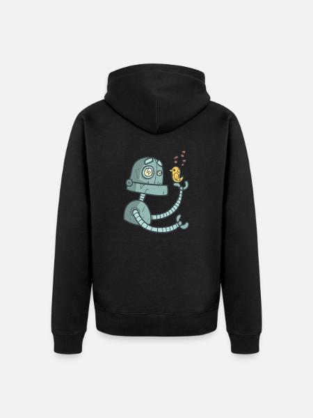 Roboter mit Vogel - Unisex Premium Bio Zip Hoodie - Schwarz