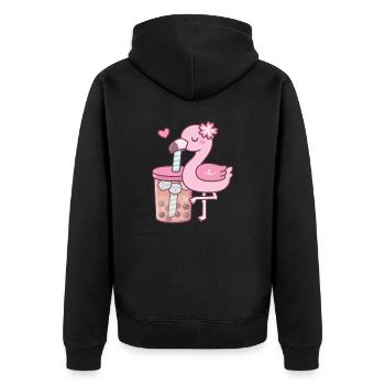 Cute Flamingo Loves Bubble Tea T Shirt - Unisex Premium Organic Zip Hoodie - black - Back - Nico (187cm)