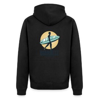 Biarritz Frankreich Beach Surfer - Unisex Premium Bio Zip Hoodie - Schwarz - Hinten - Nico (187cm)